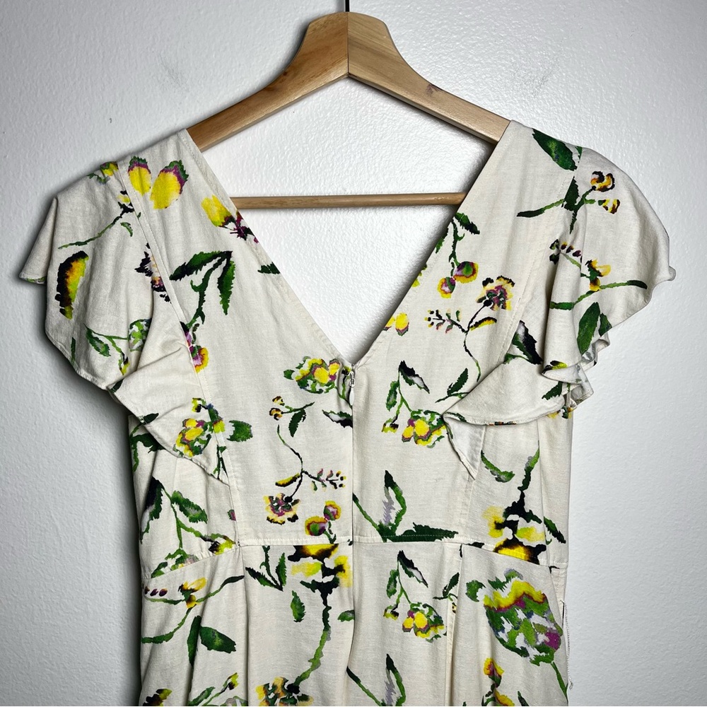 Tanya Taylor Inez Dress Button Up Flutter Sleeve Linen Blend Midi Dress size 4 - Picture 9 of 16